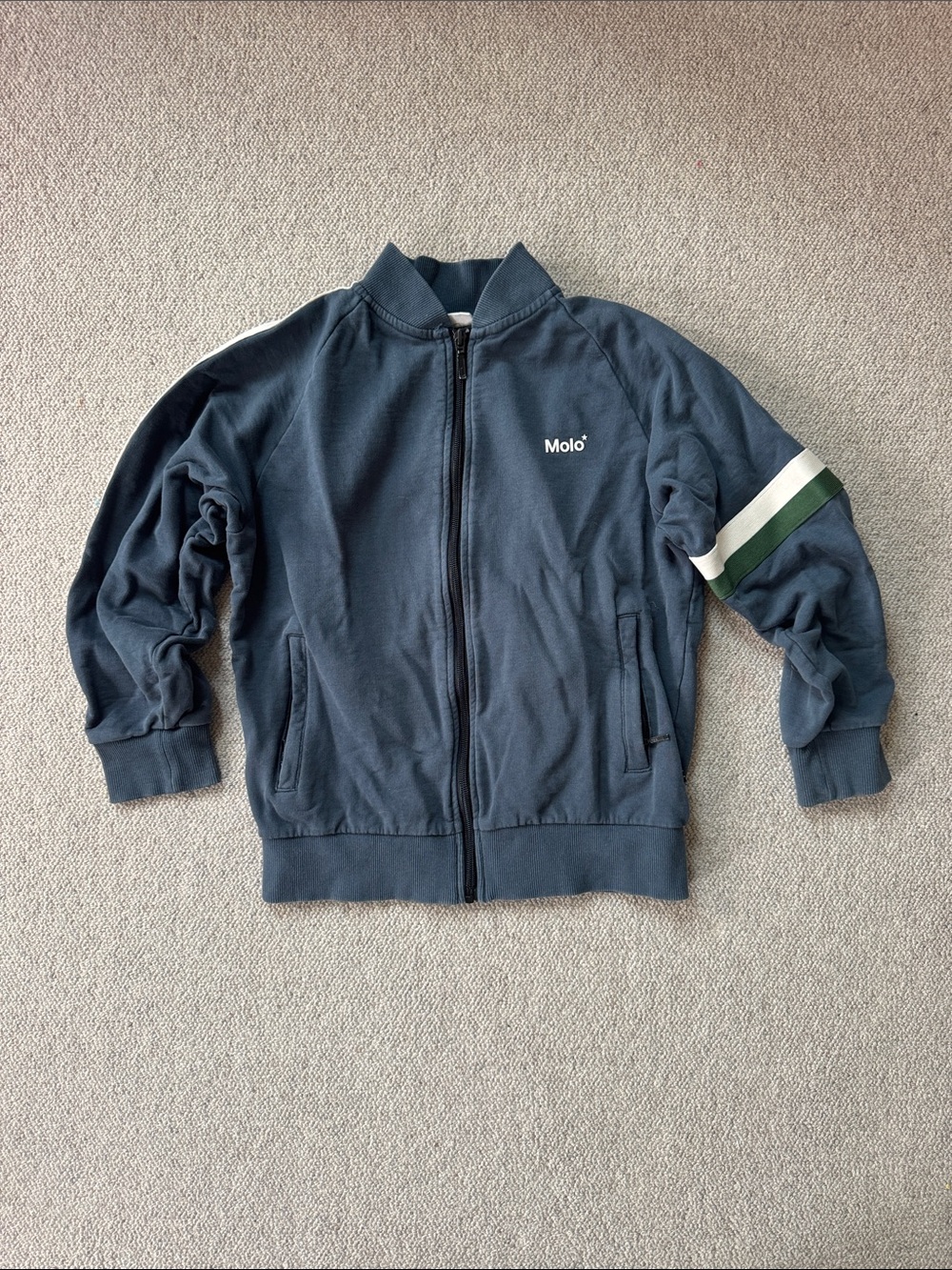 Molo Navy Zip Jacket with White and Green Sleeve Stripes